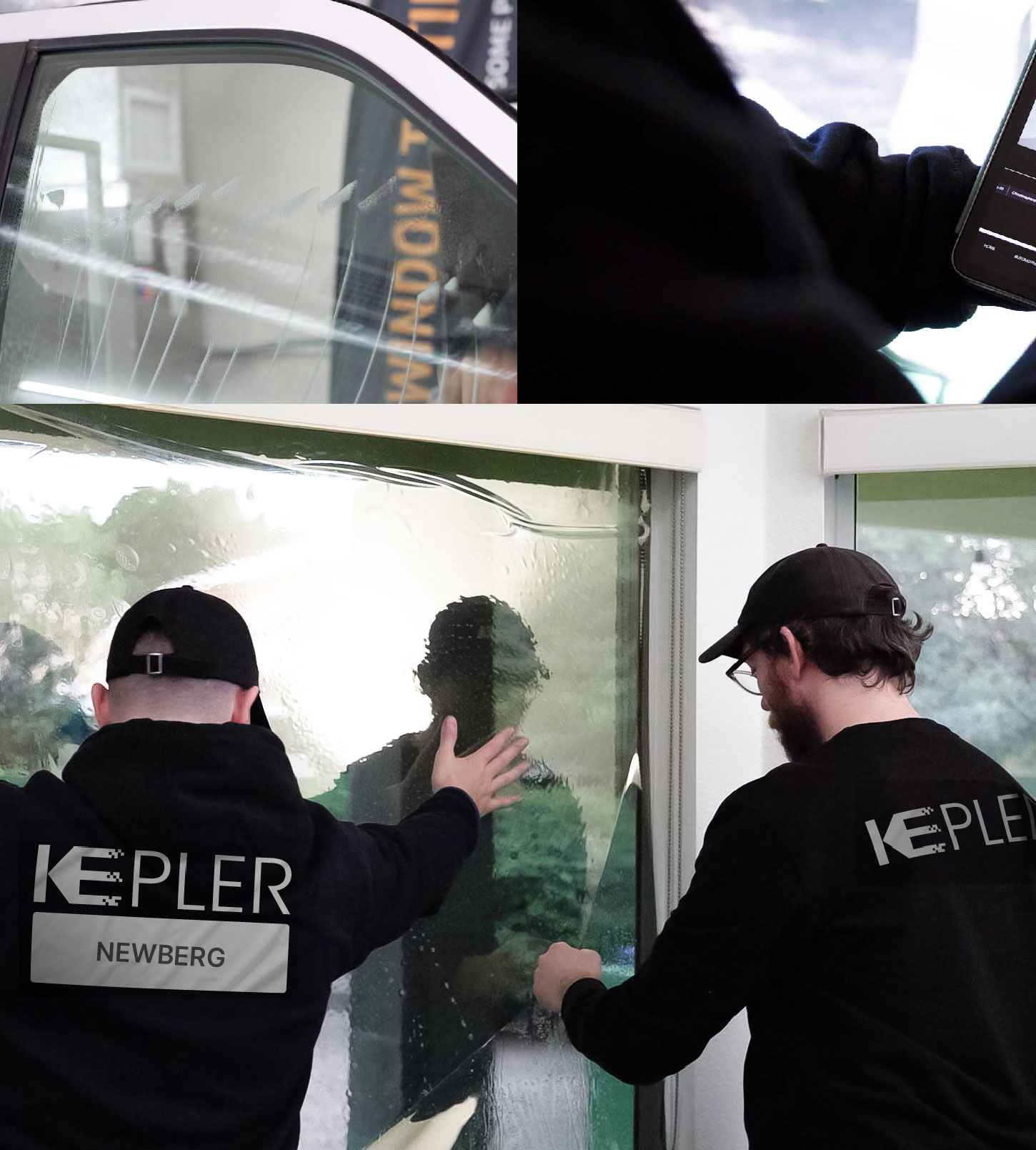 Expert Technician Installing High-tech Window Tint to Home in Newberg