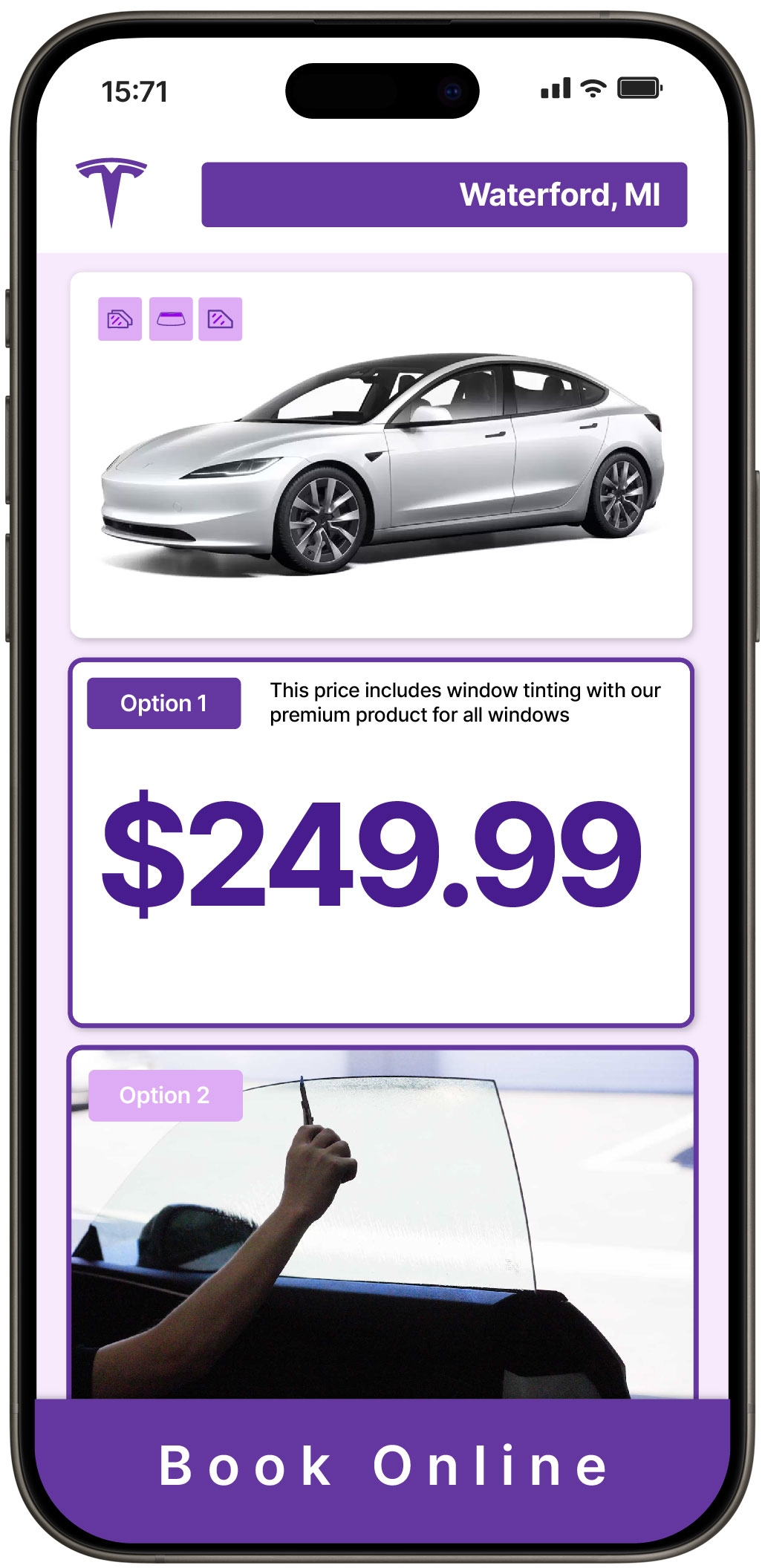View Affordable Tesla Window Tinting Rates in Waterford, Michigan