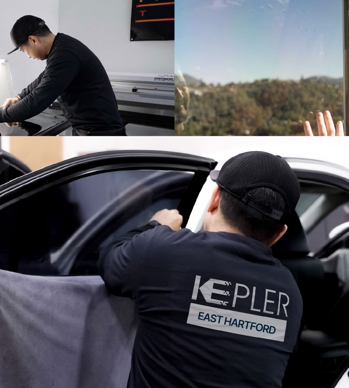 Automotive Window Tinting Expert Applying Film in East Hartford, Connecticut