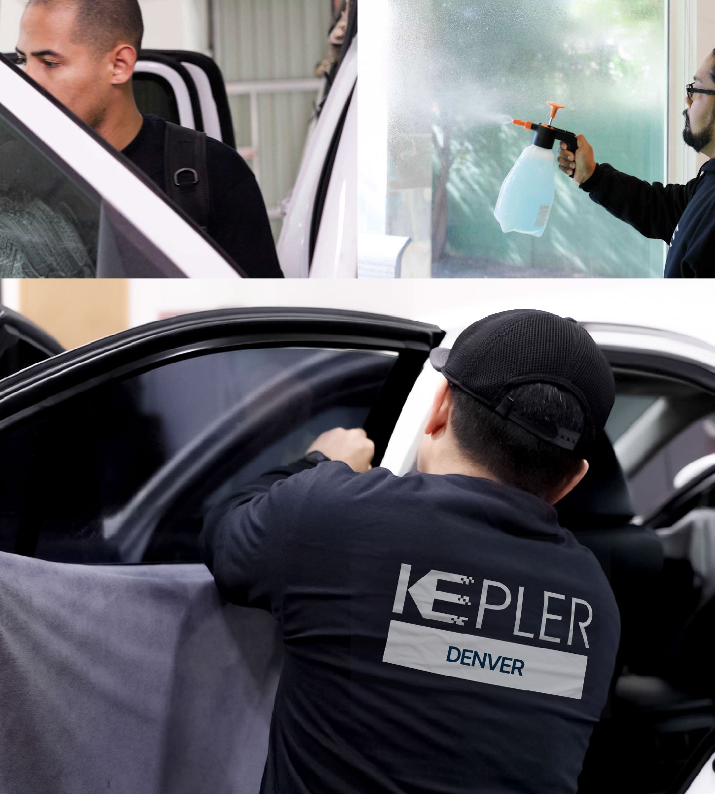 Automotive Window Tinting Expert Applying Film in Denver, Colorado