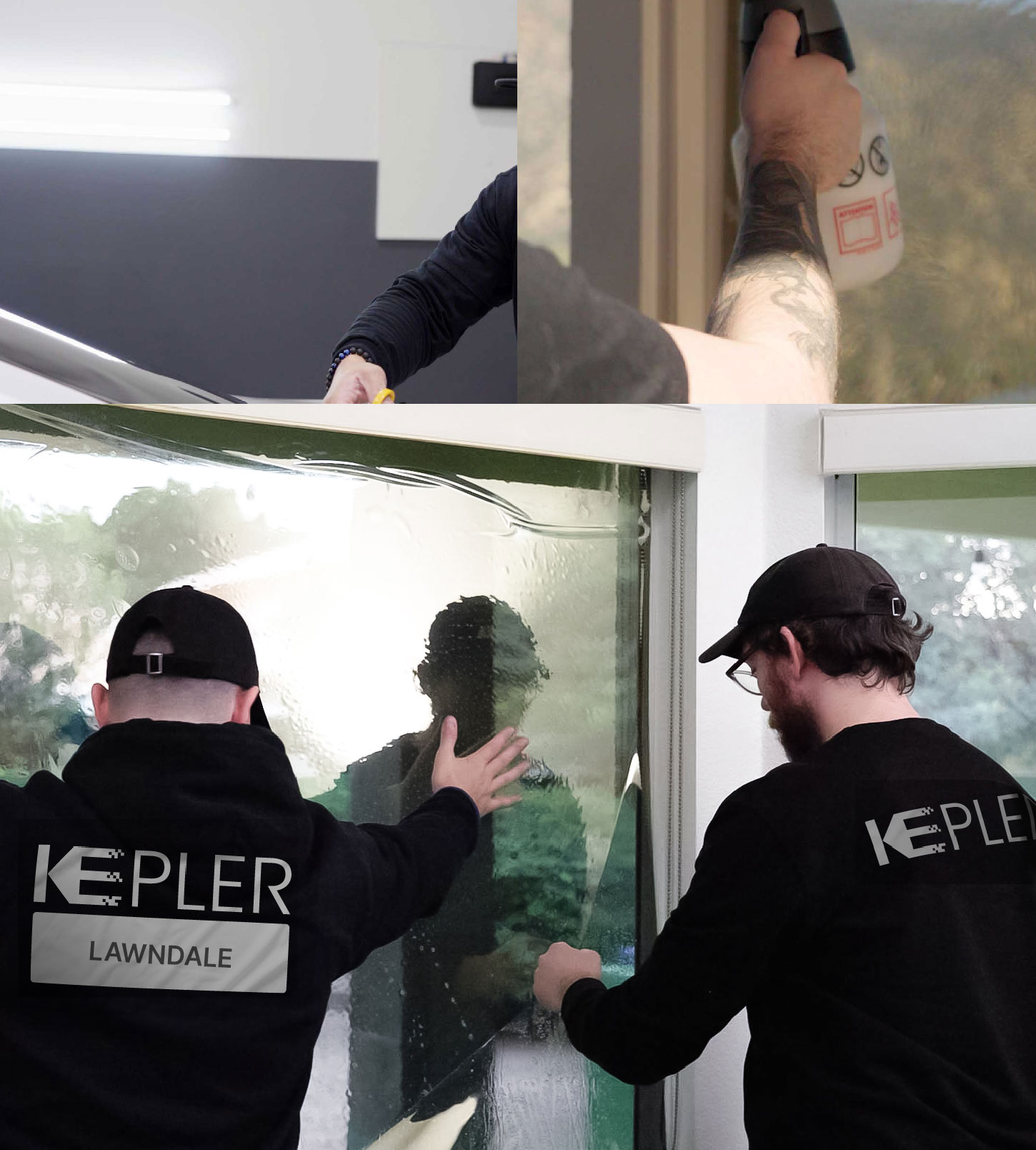 Expert Technician Installing Ceramic Window Tint to Home in Lawndale