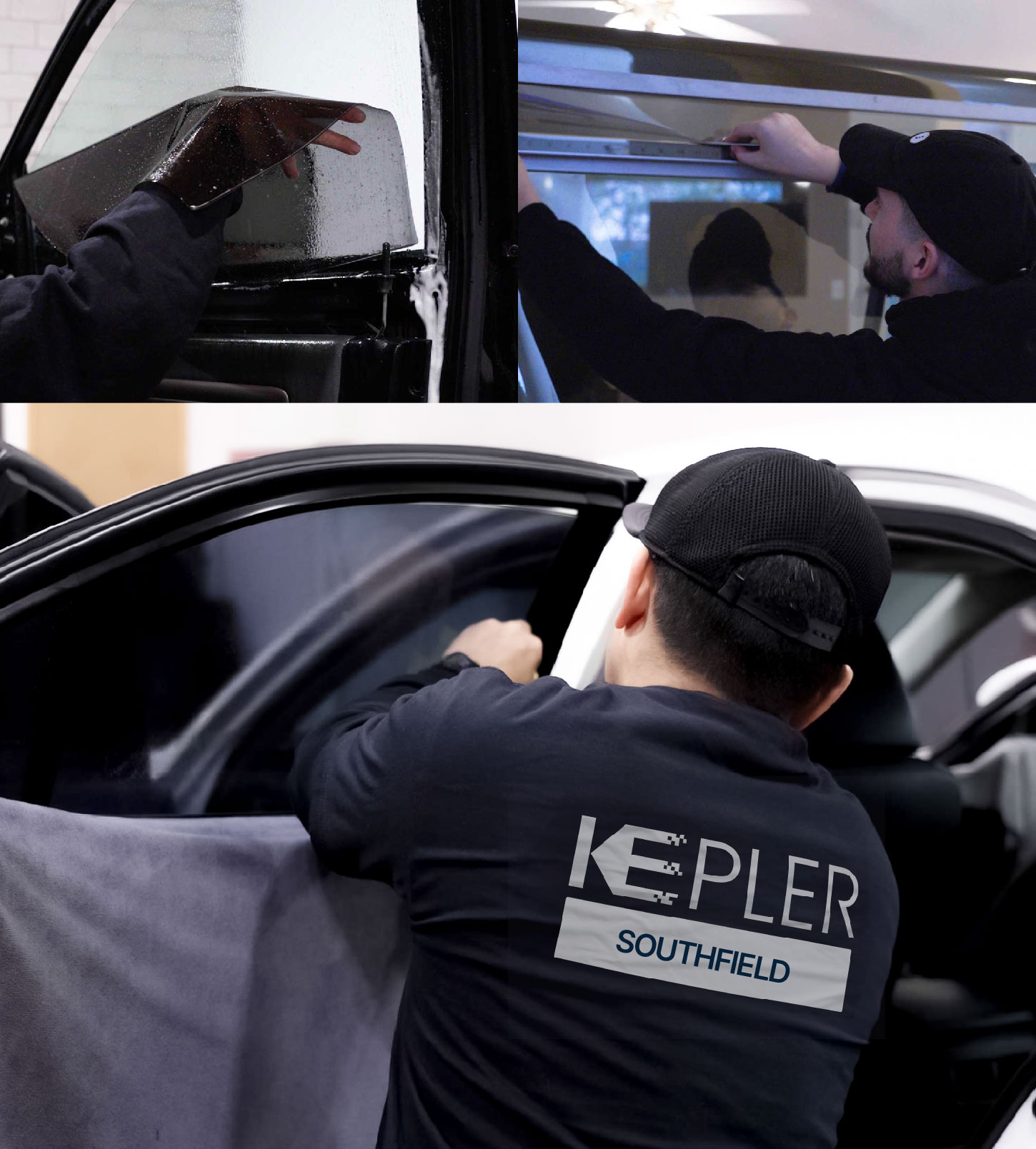 Automotive Window Tinting Expert Applying Film in Southfield, Michigan