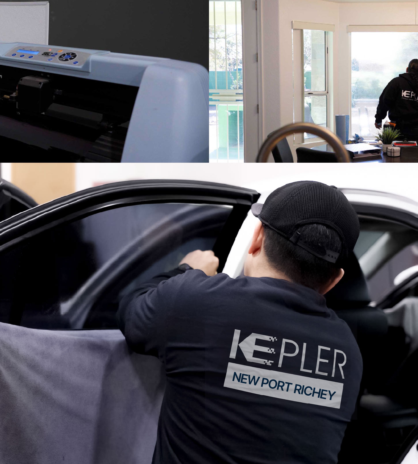 Automotive Window Tinting Expert Applying Film in New Port Richey, Florida