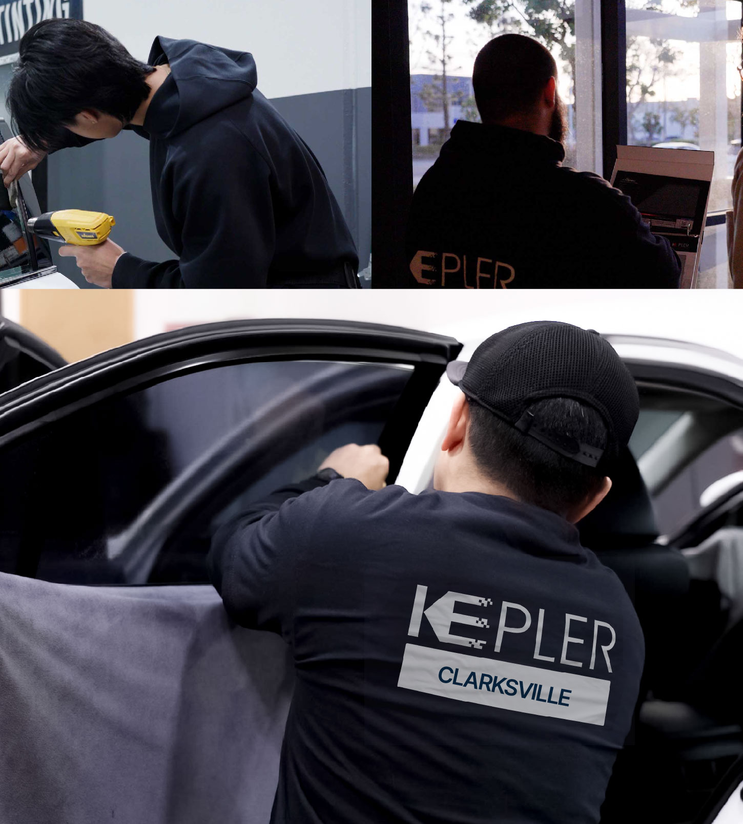 Automotive Window Tinting Expert Applying Film in Clarksville, Tennessee