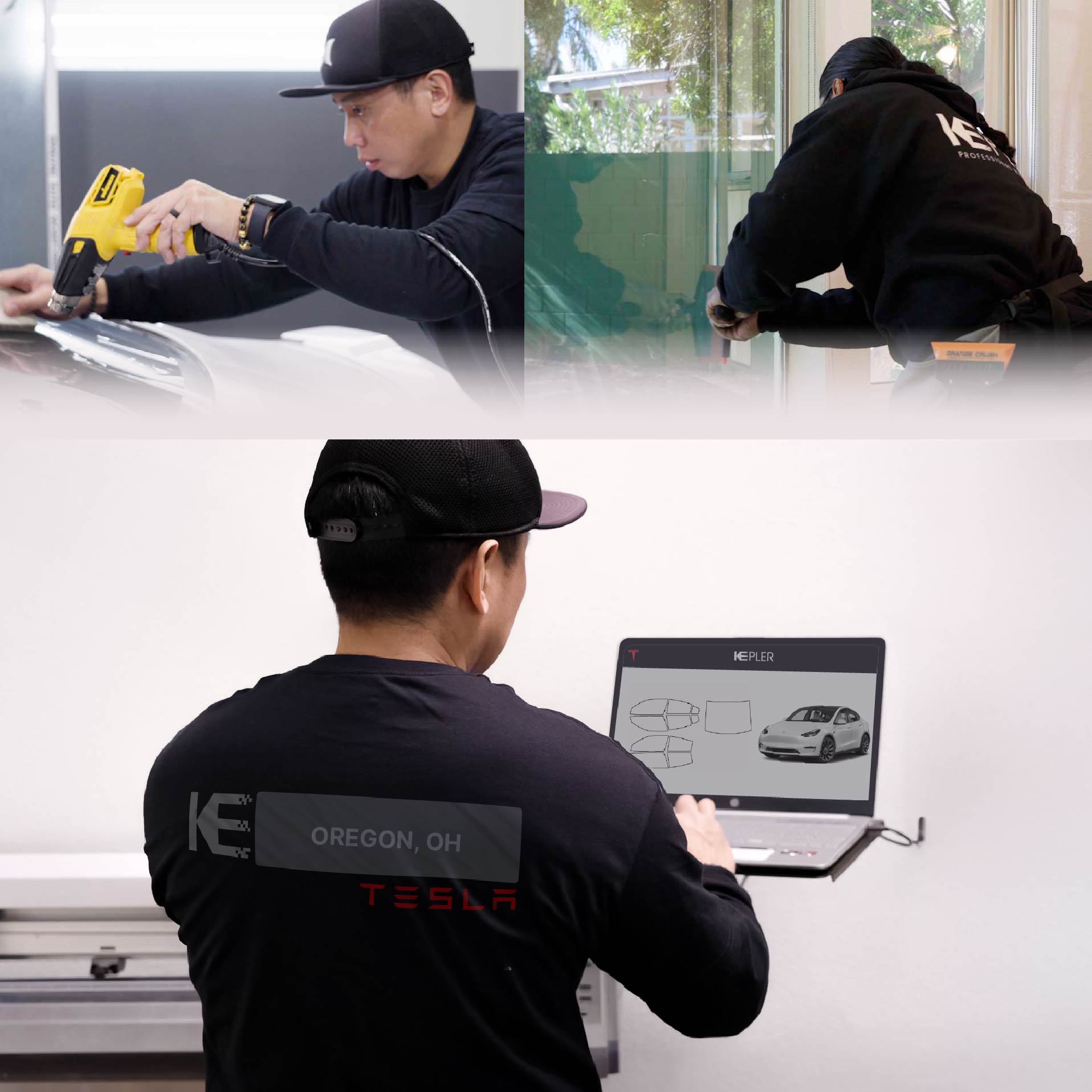 Expert Technician Installing Advanced Window Tint to Tesla in Oregon