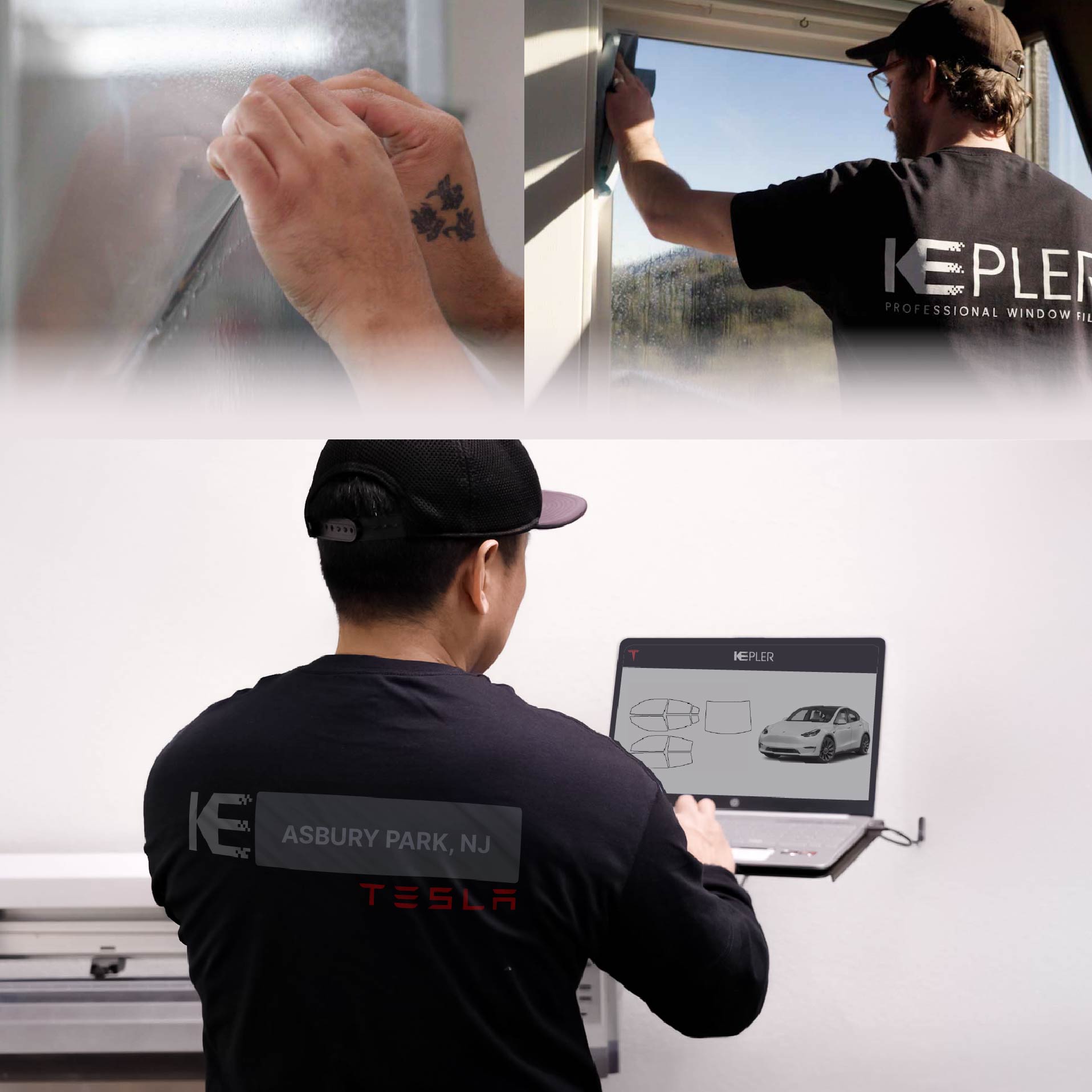 Kepler Technician Fitting Advanced Window Tint to Tesla in Asbury Park