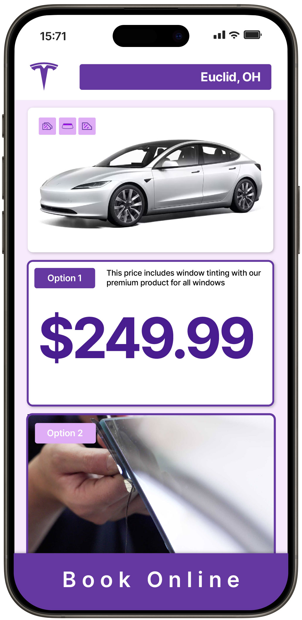 View Competitive Tesla Window Tinting Rates in Euclid, Ohio