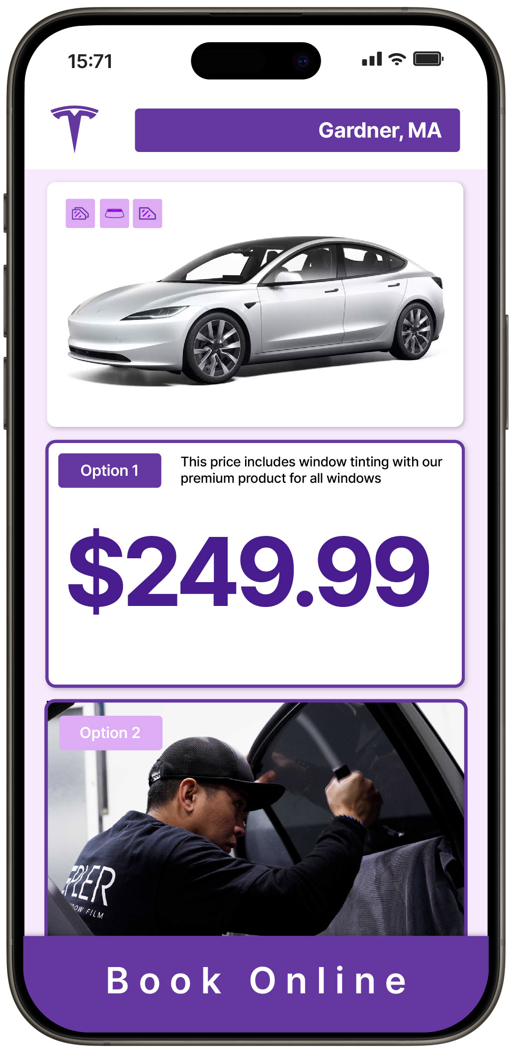 View Affordable Tesla Window Tinting Rates in Gardner, Massachusetts