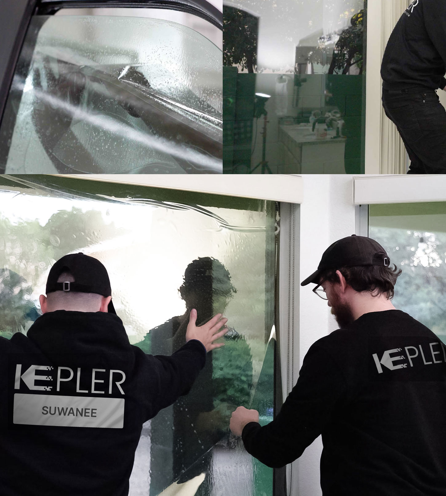 Expert Technician Installing High-tech Window Tint to Home in Suwanee