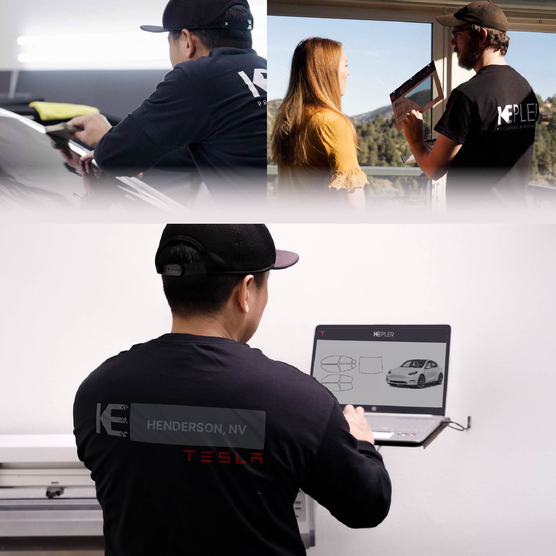 Expert Technician Applying High-tech Window Tint to Tesla in Henderson