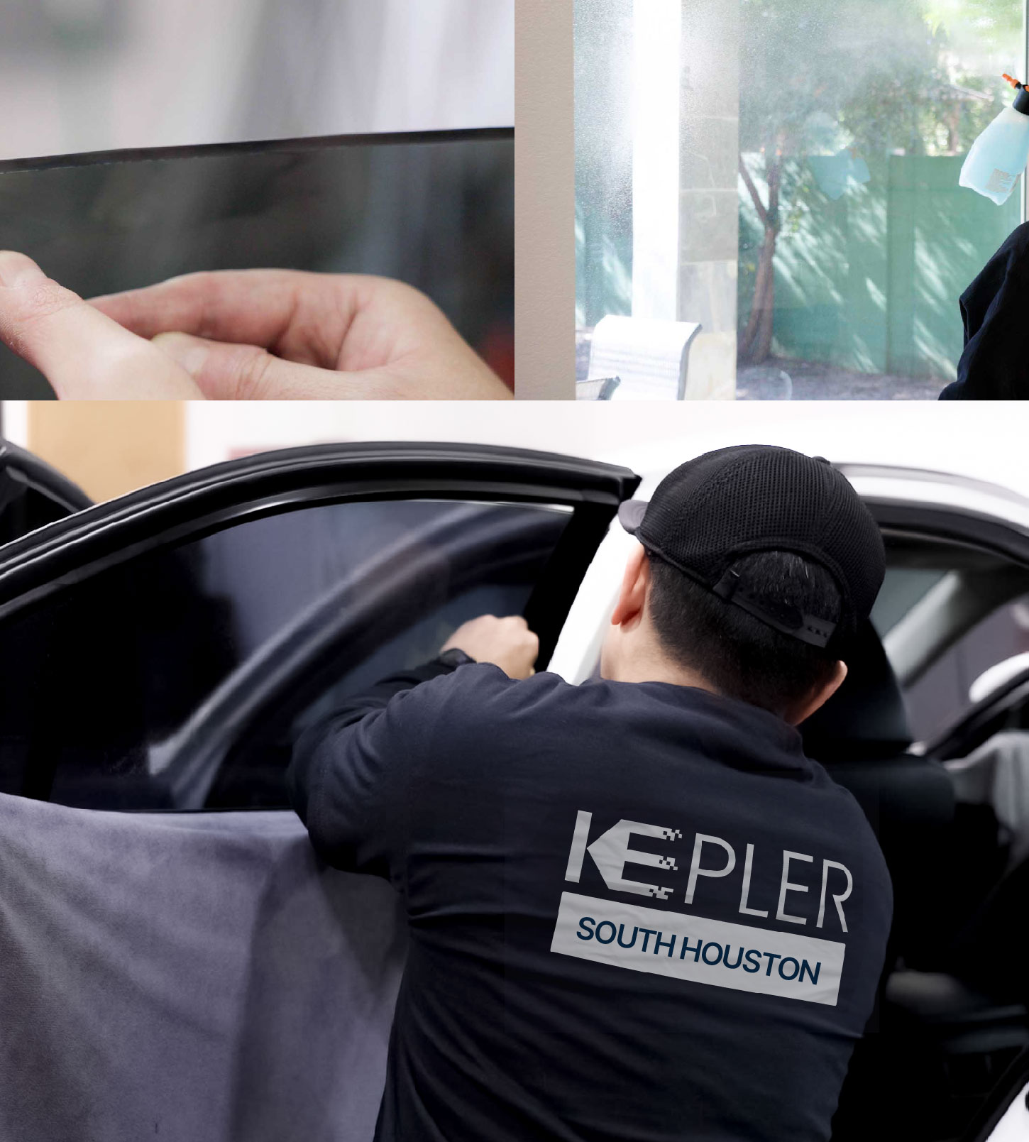 Automotive Window Tinting Expert Applying Film in South Houston, Texas