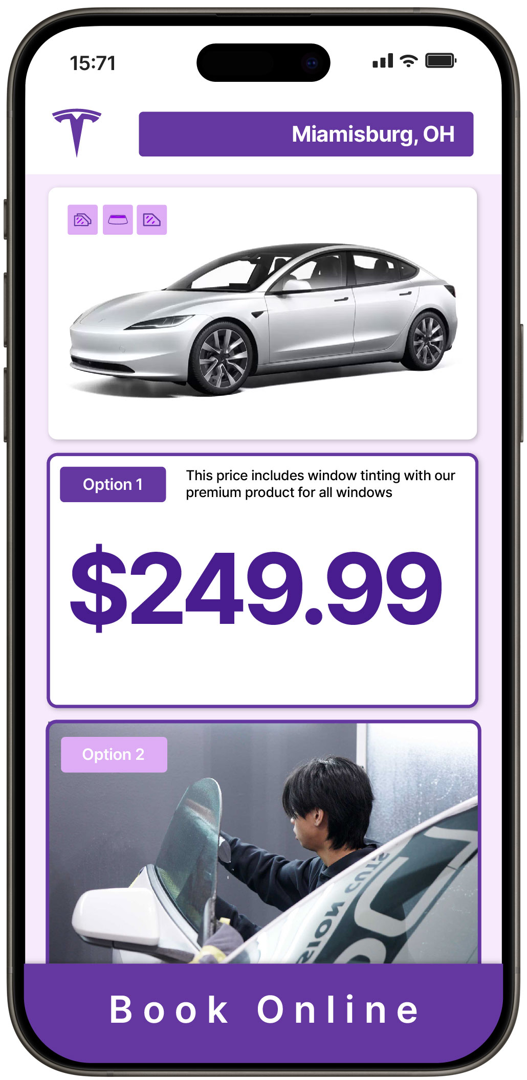 View Competitive Tesla Window Tinting Costs in Miamisburg, Ohio