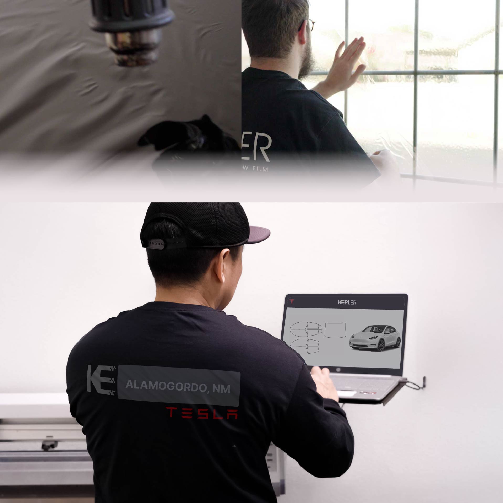 Expert Technician Installing High-tech Window Tint to Tesla in Alamogordo