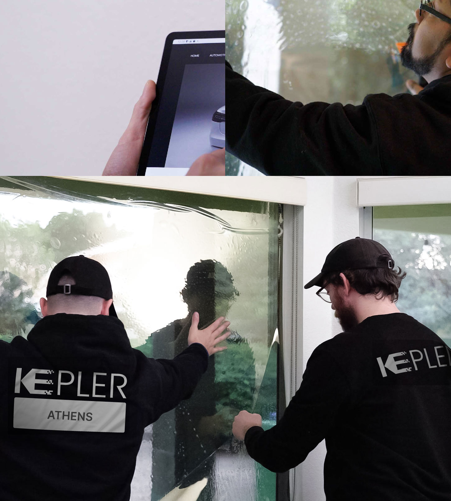 Expert Technician Applying High-tech Window Tint to Home in Athens