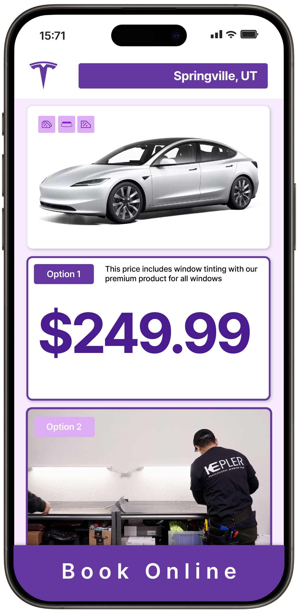 View Competitive Tesla Window Tinting Prices in Springville, Utah