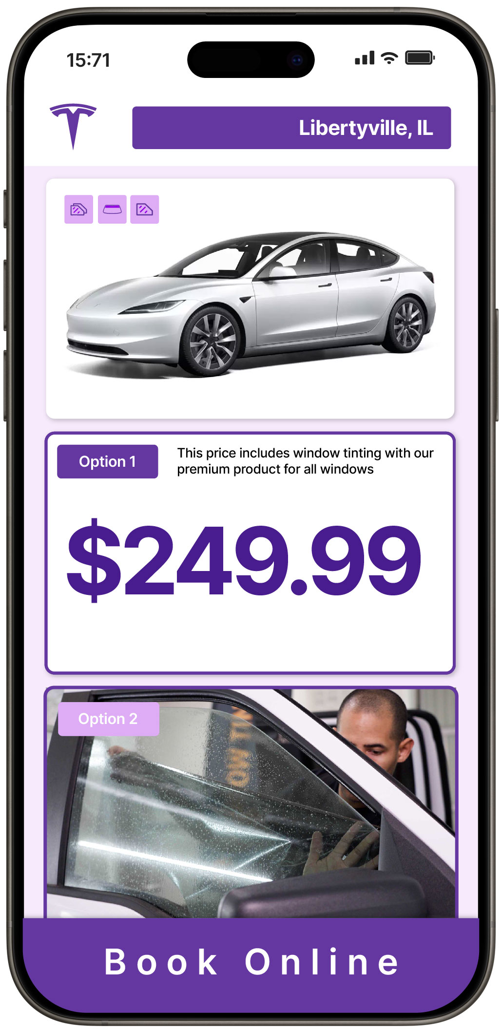 View Competitive Tesla Window Tinting Rates in Libertyville, Illinois