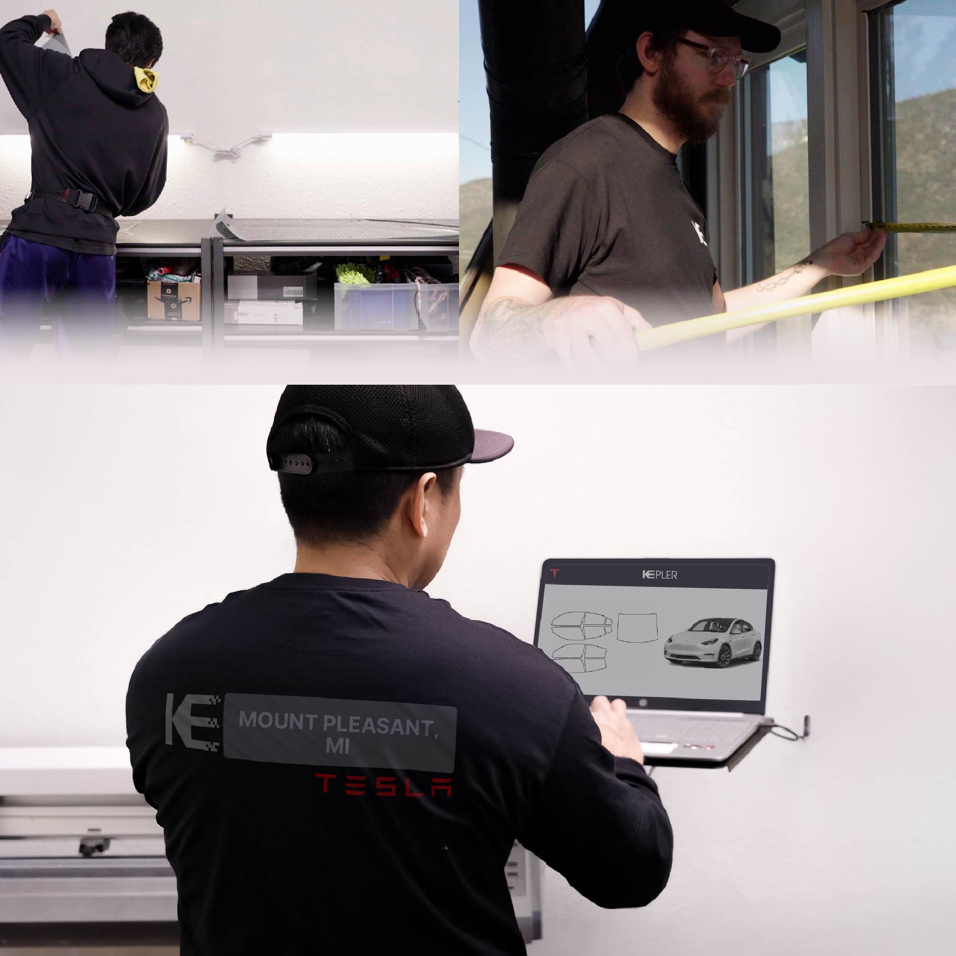 Expert Technician Installing High-tech Window Tint to Tesla in Mount Pleasant