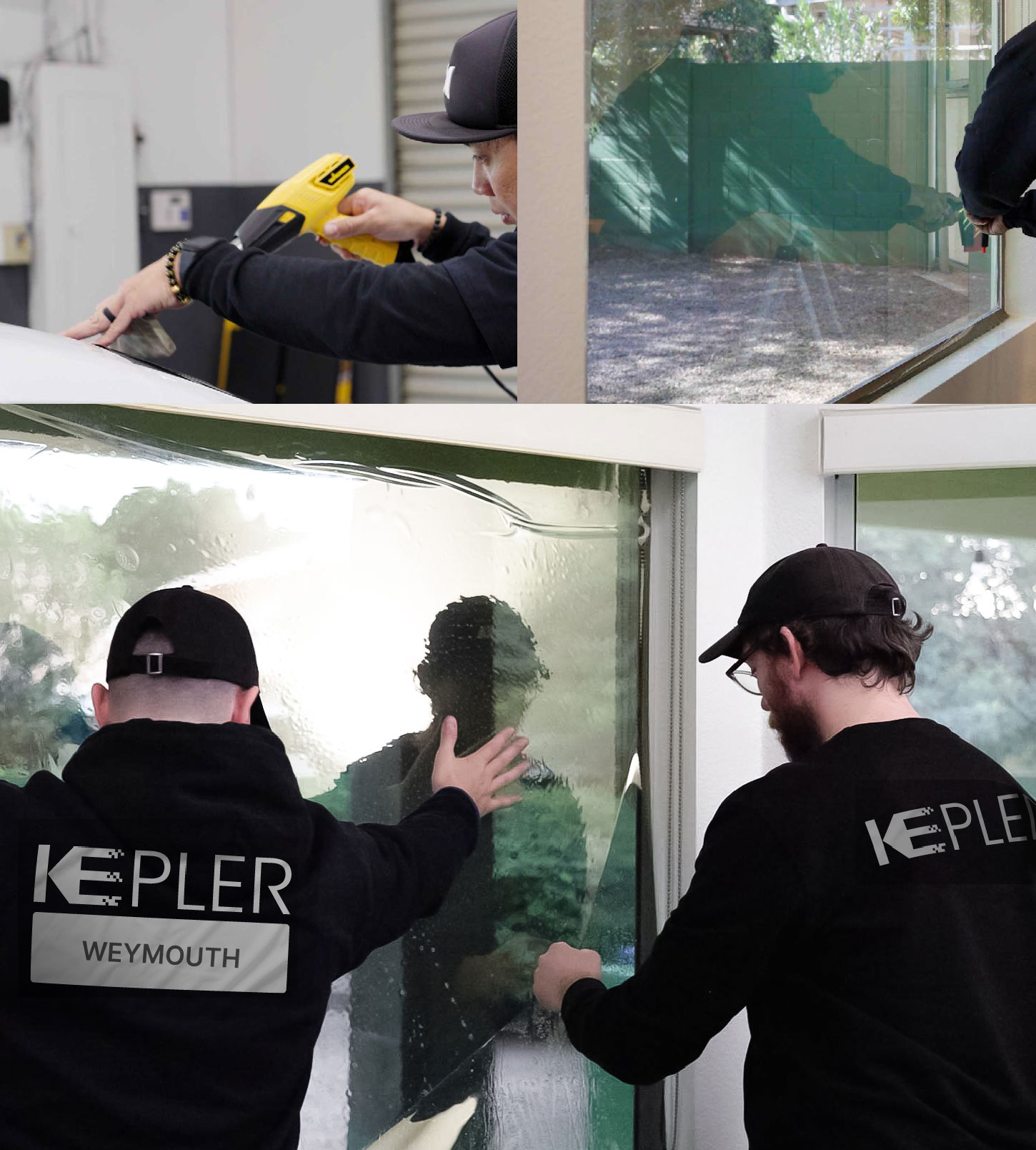 Expert Technician Applying High-tech Window Tint to Home in Weymouth