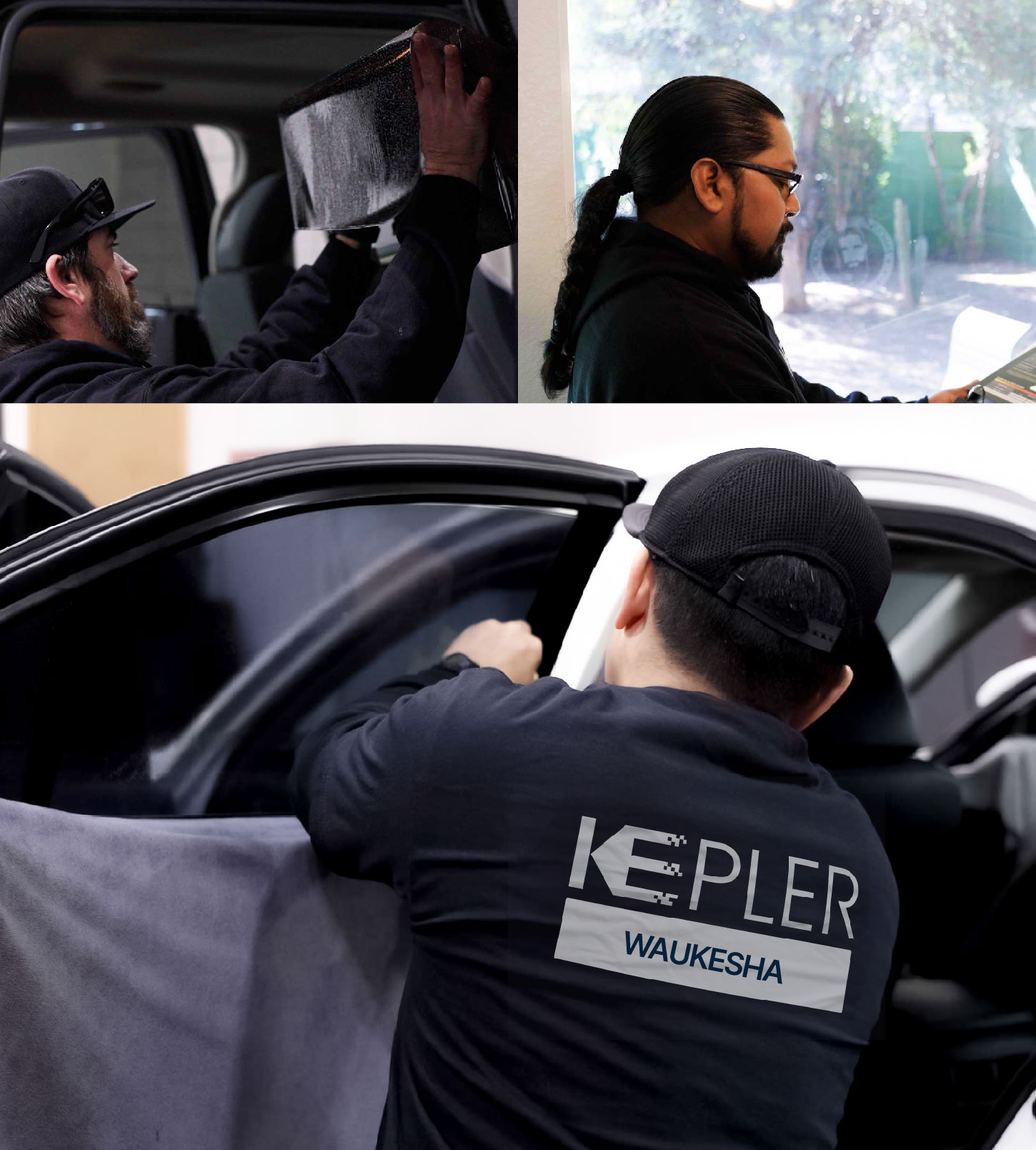 Automotive Window Tinting Expert Applying Film in Waukesha, Wisconsin
