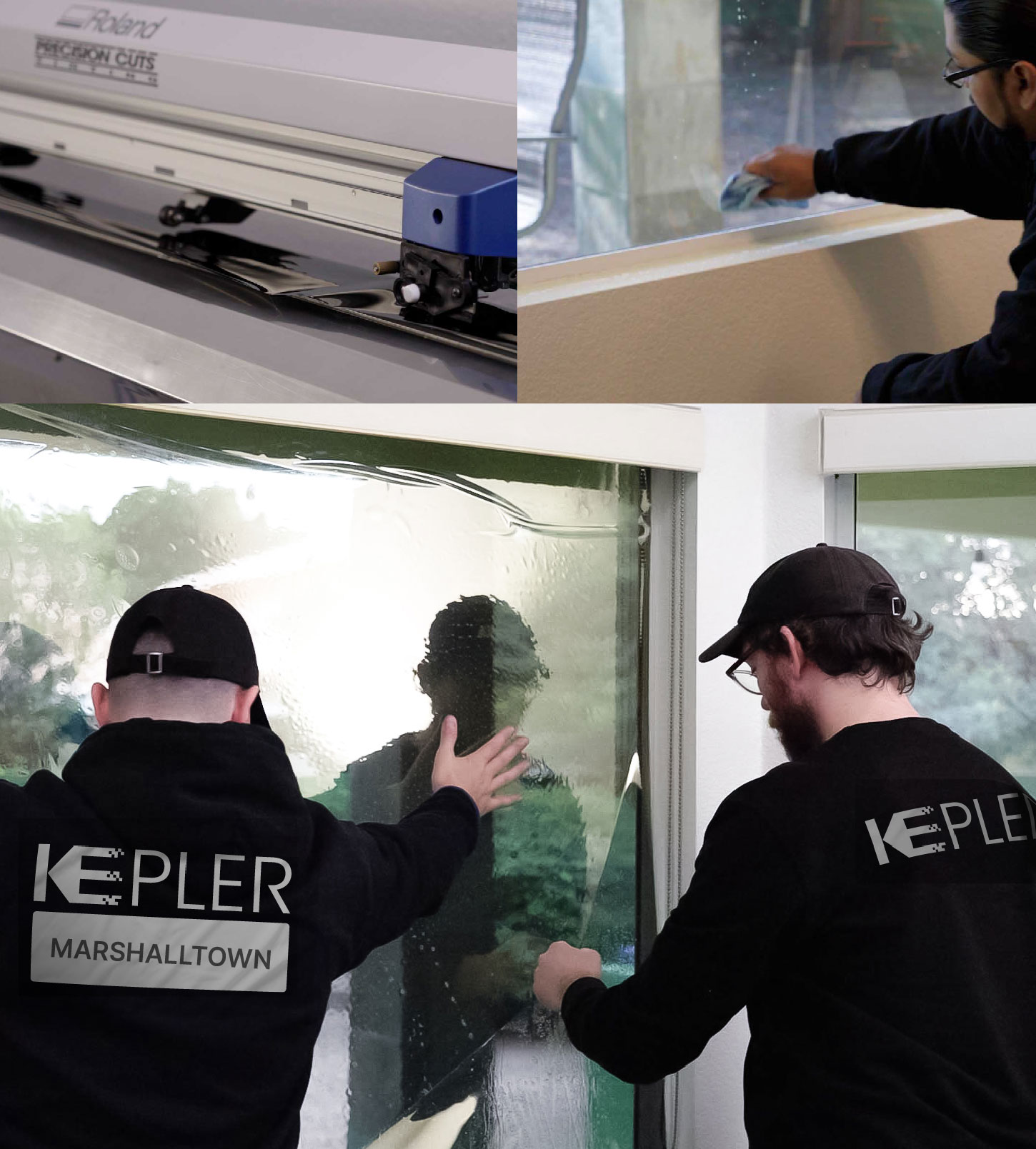 Expert Technician Fitting Ceramic Window Tint to Home in Marshalltown