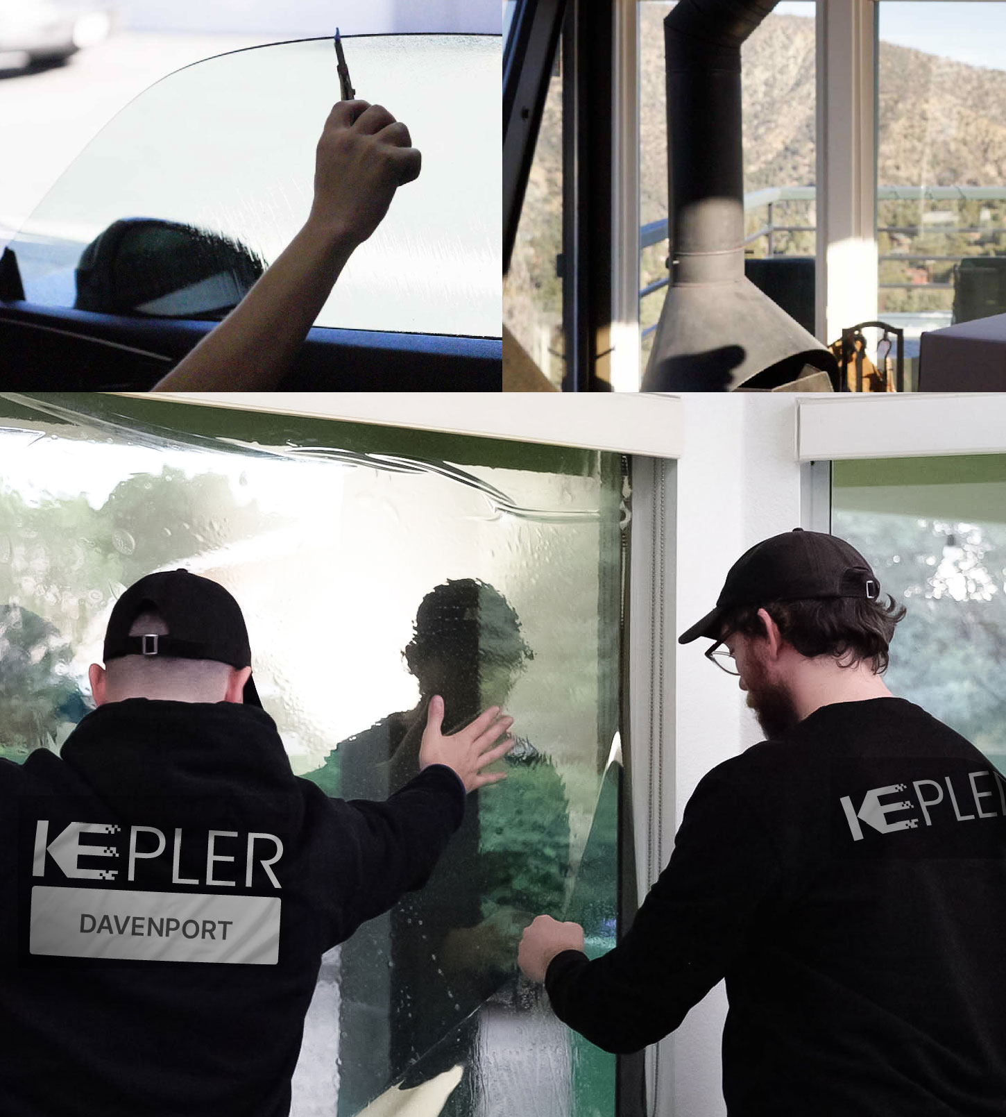 Expert Technician Fitting Advanced Window Tint to Home in Davenport