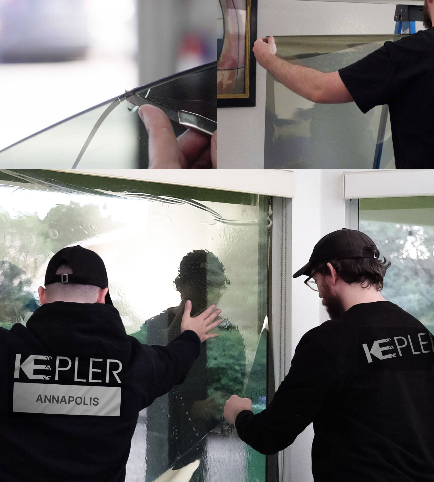 Expert Technician Applying Advanced Window Tint to Home in Annapolis