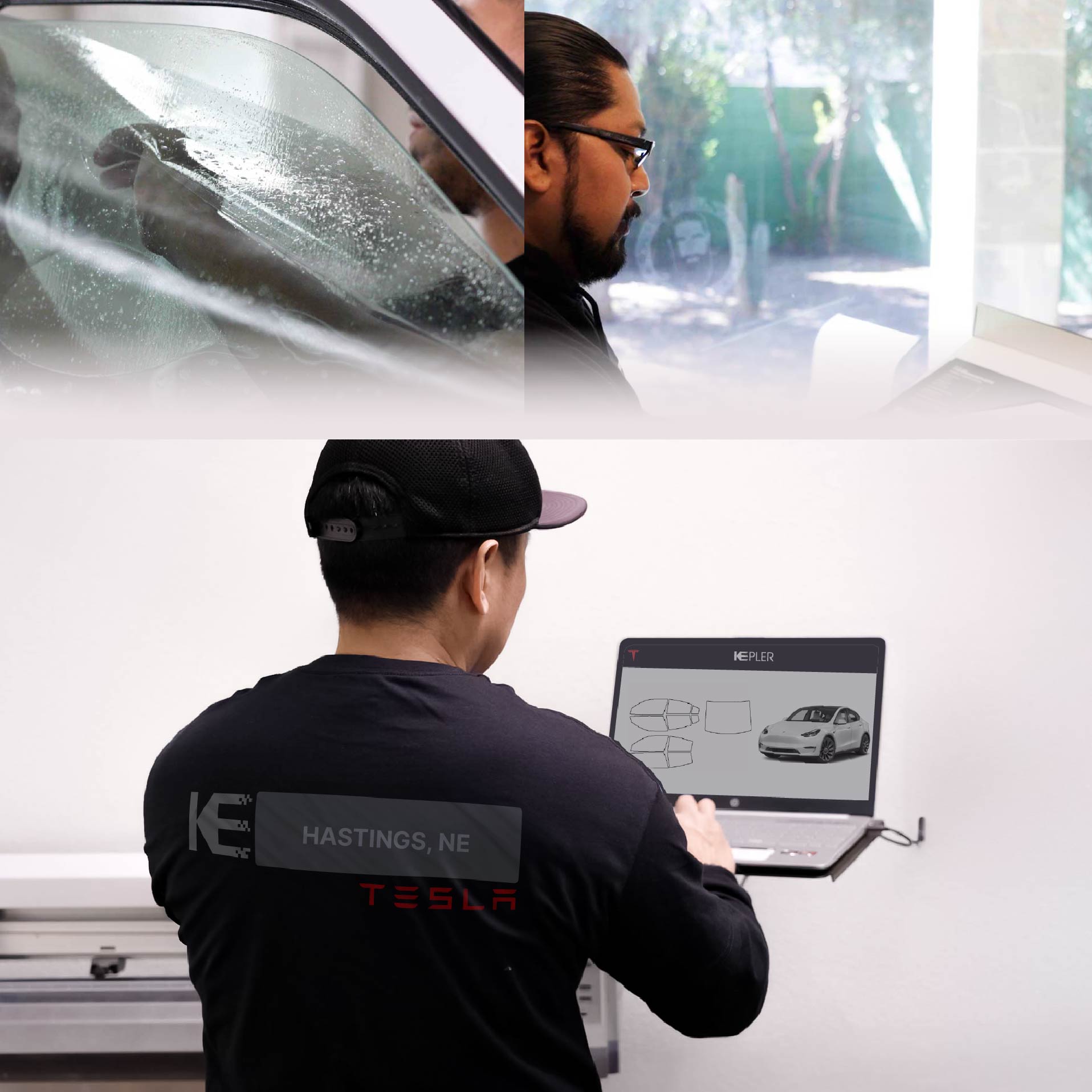 Kepler Technician Fitting High-tech Window Tint to Tesla in Hastings