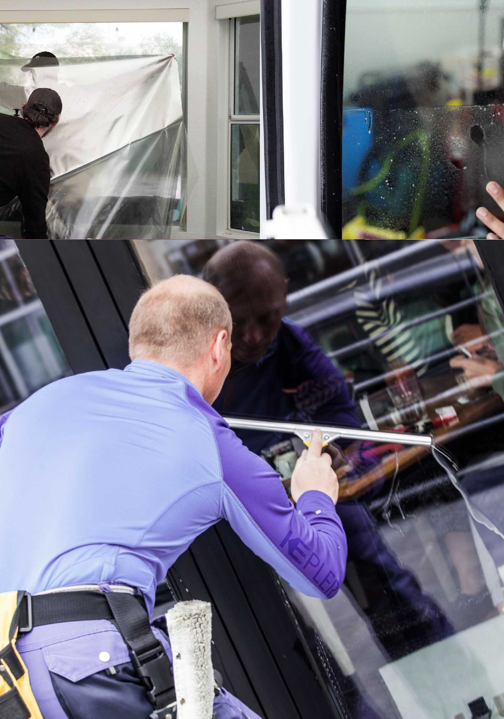 Kepler Skilled Applying Anti-Graffiti Window Film to a Stoneham Shop Front