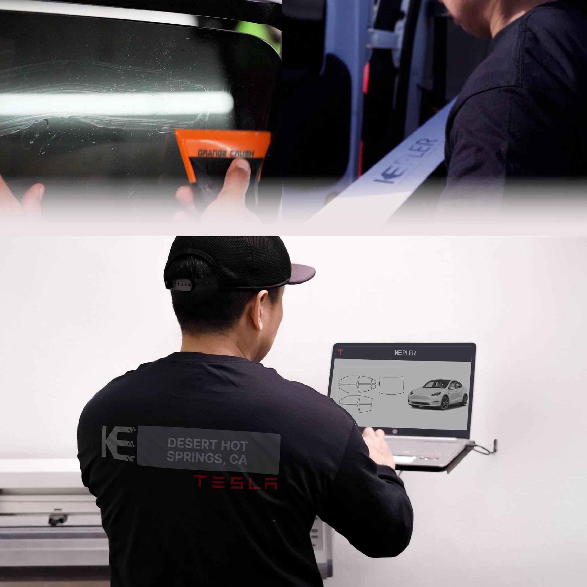 Kepler Technician Installing High-tech Window Tint to Tesla in Desert Hot Springs