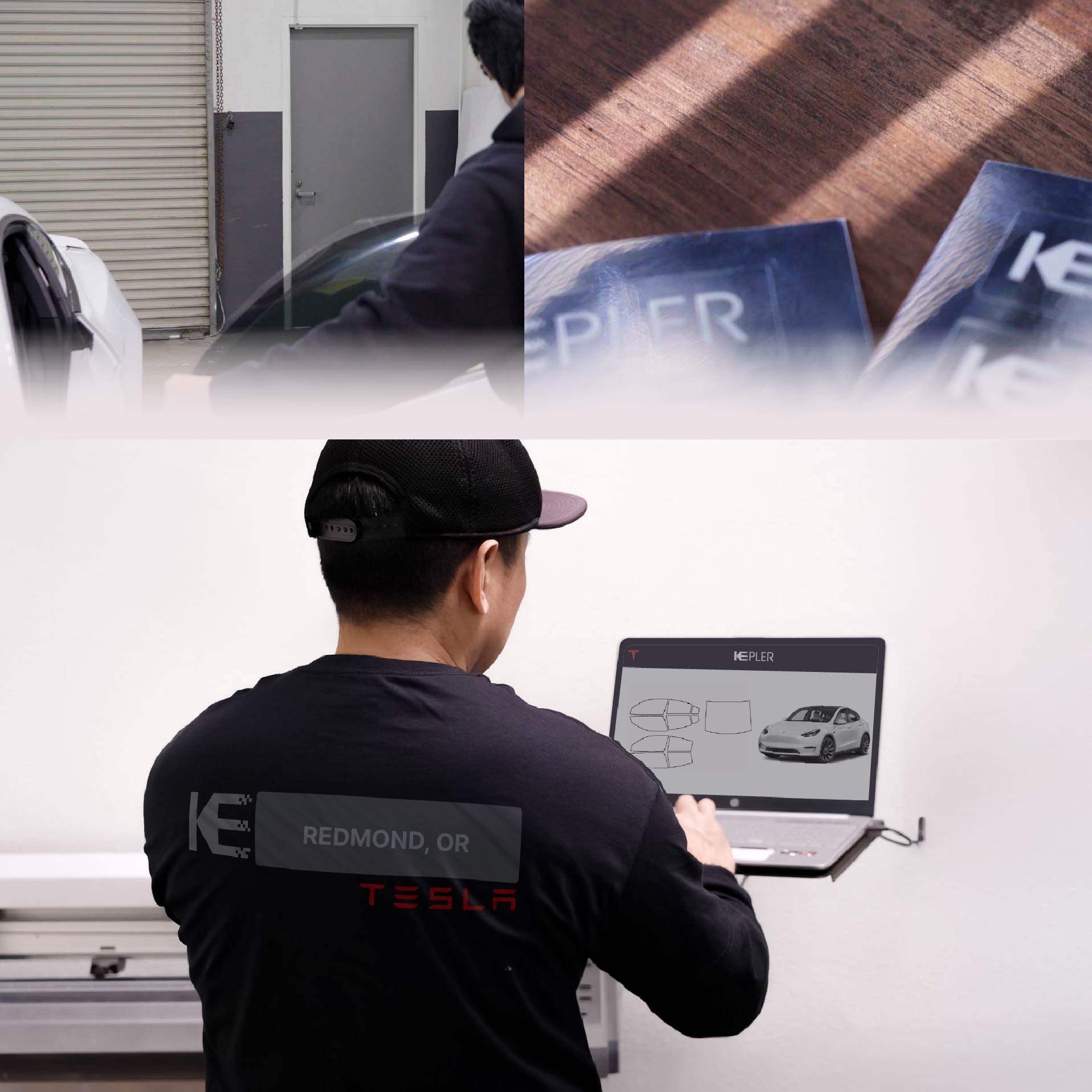 Expert Technician Installing Advanced Window Tint to Tesla in Redmond