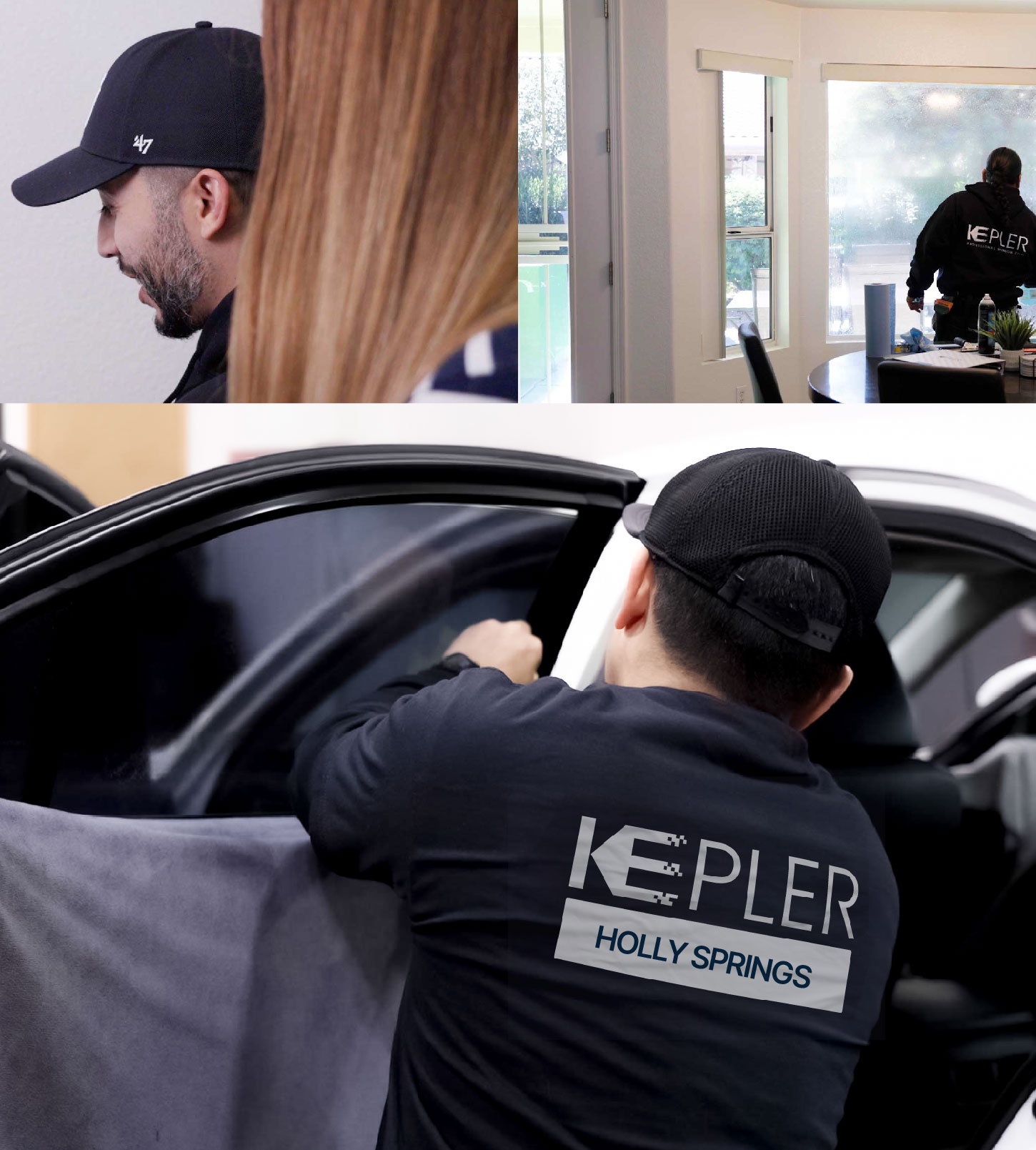Automotive Window Tinting Expert Applying Film in Holly Springs, North Carolina