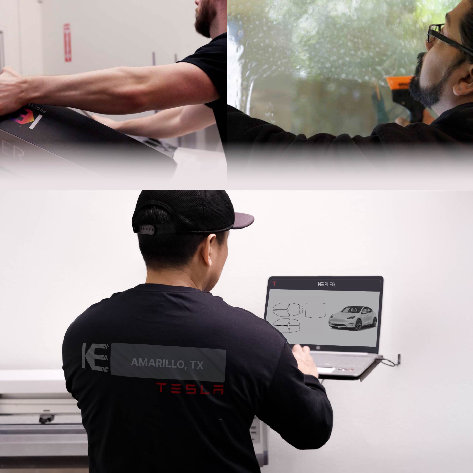 Expert Technician Installing Advanced Window Tint to Tesla in Amarillo