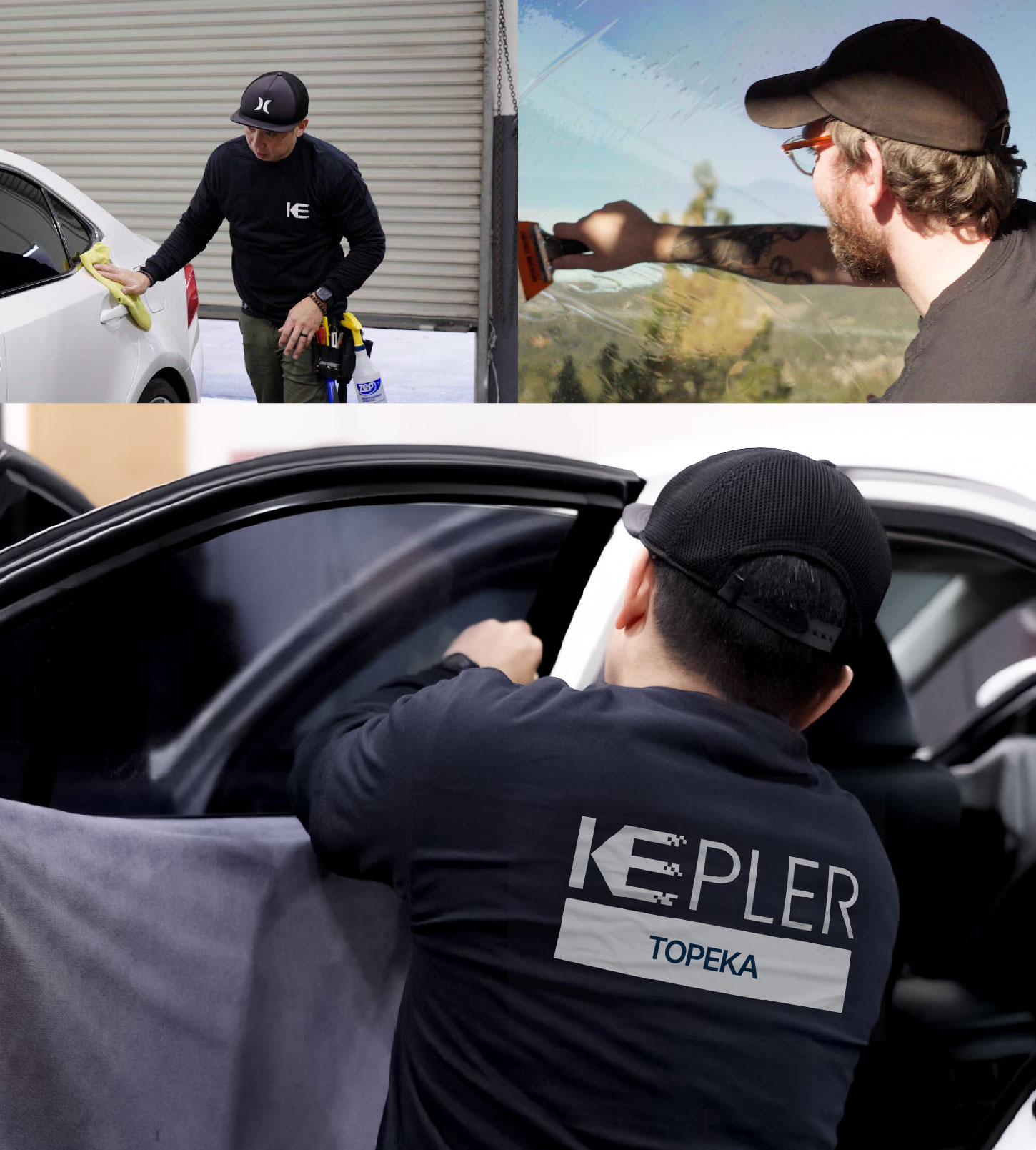 Automotive Window Tinting Expert Applying Film in Topeka, Kansas