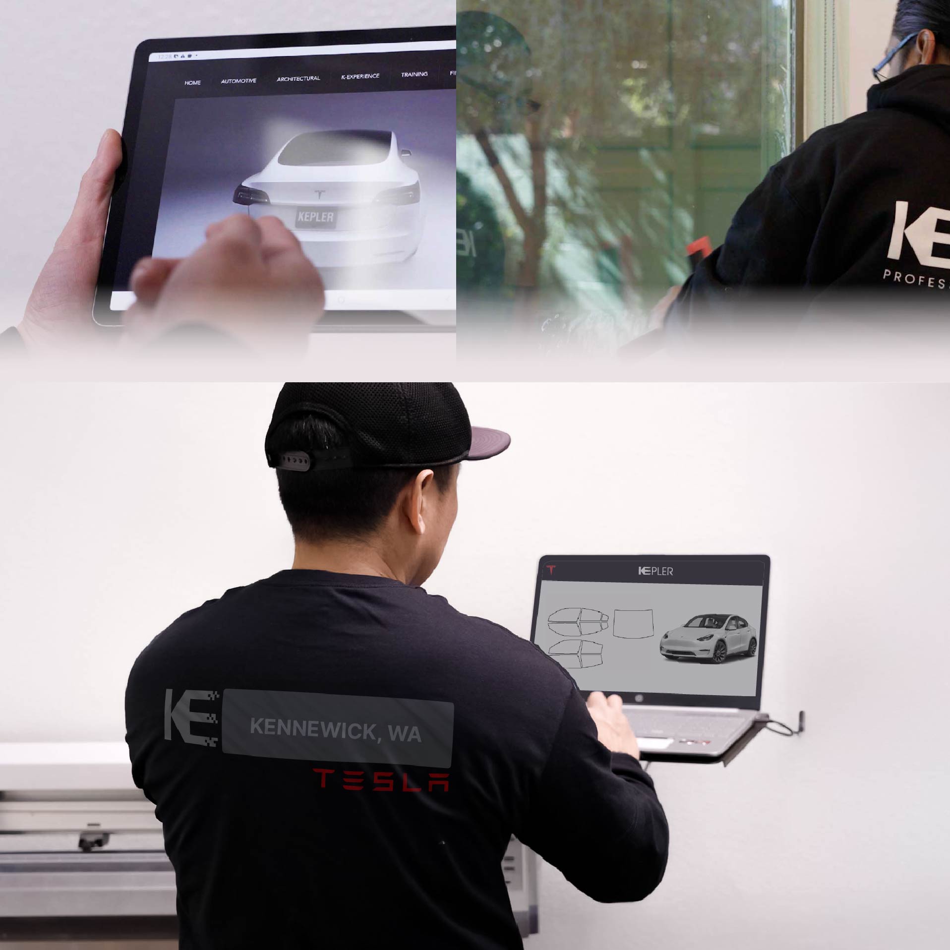 Expert Technician Applying Ceramic Window Tint to Tesla in Kennewick