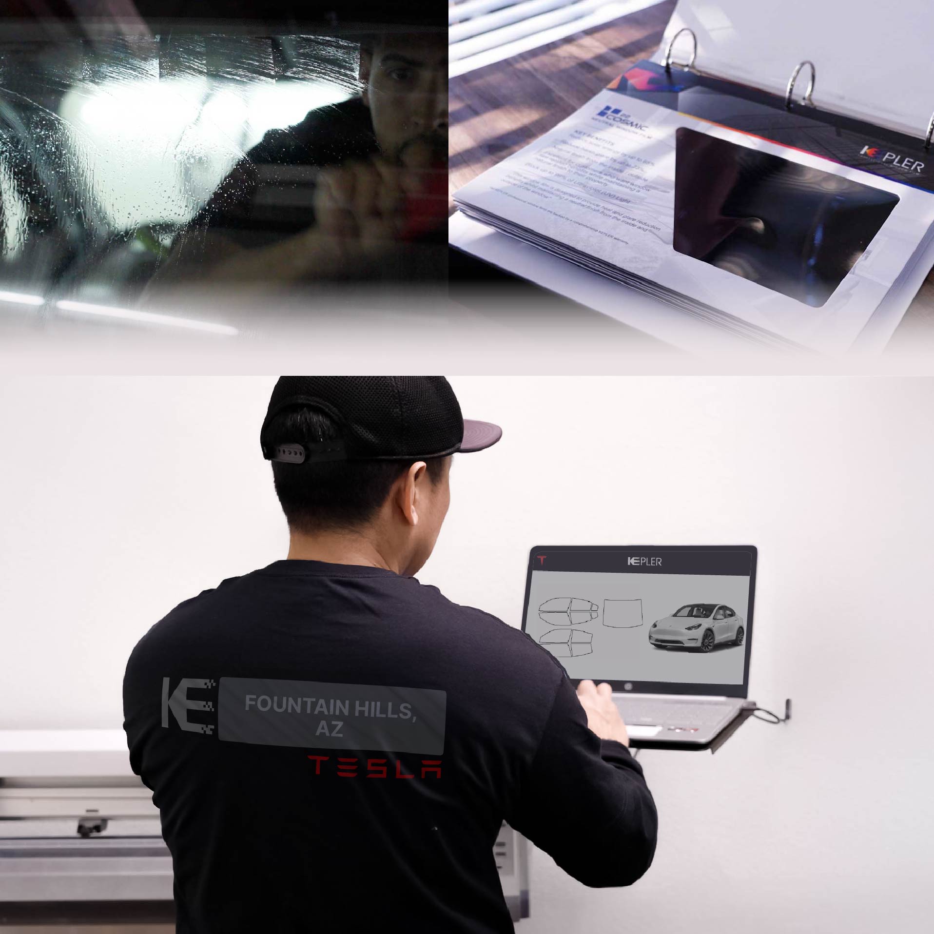 Kepler Technician Installing Advanced Window Tint to Tesla in Fountain Hills