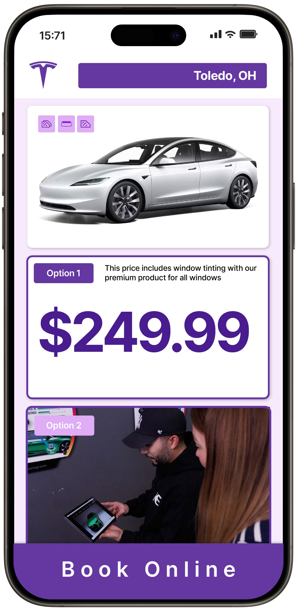 View Reasonable Tesla Window Tinting Rates in Toledo, Ohio