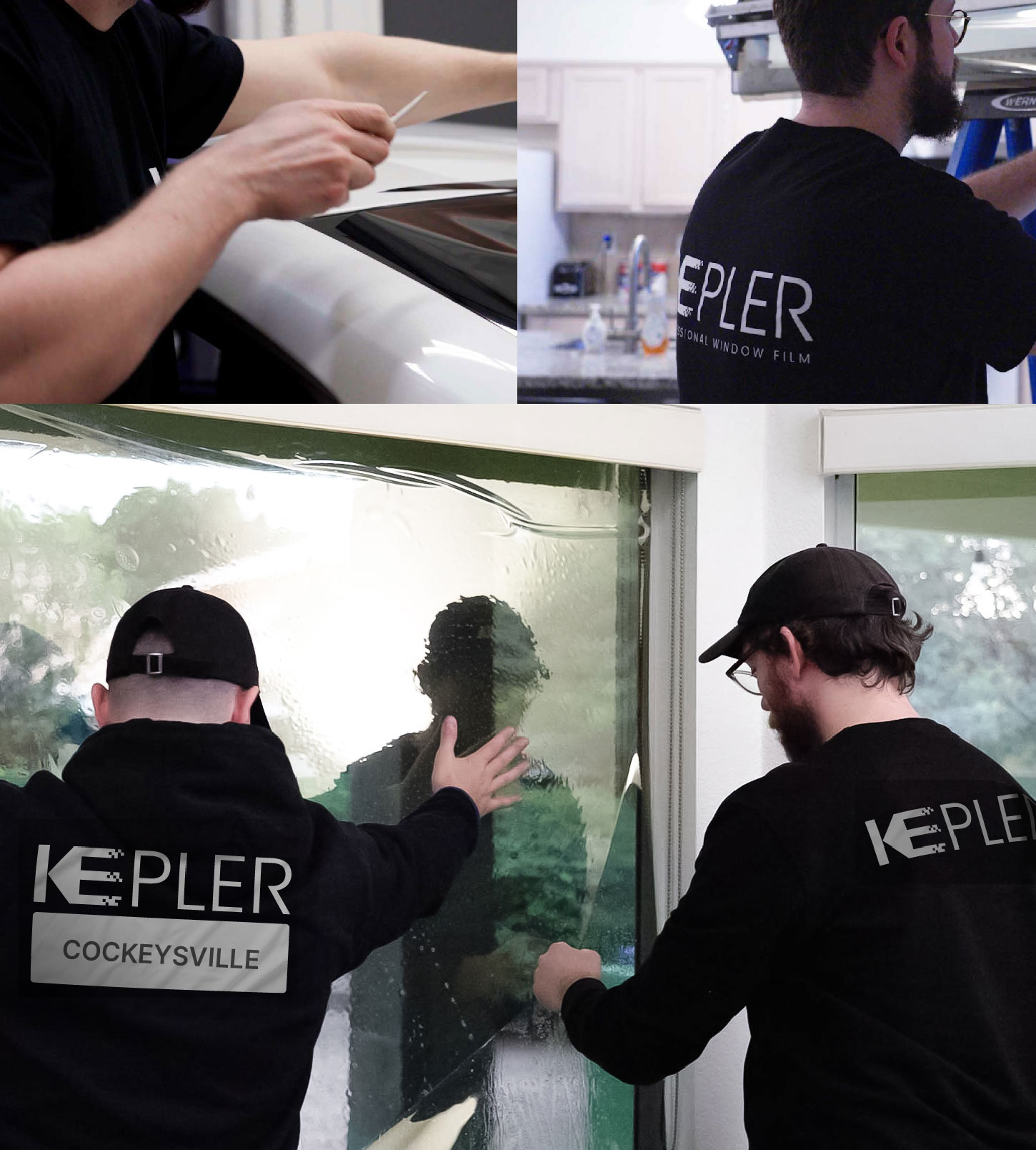 Expert Technician Applying Ceramic Window Tint to Home in Cockeysville