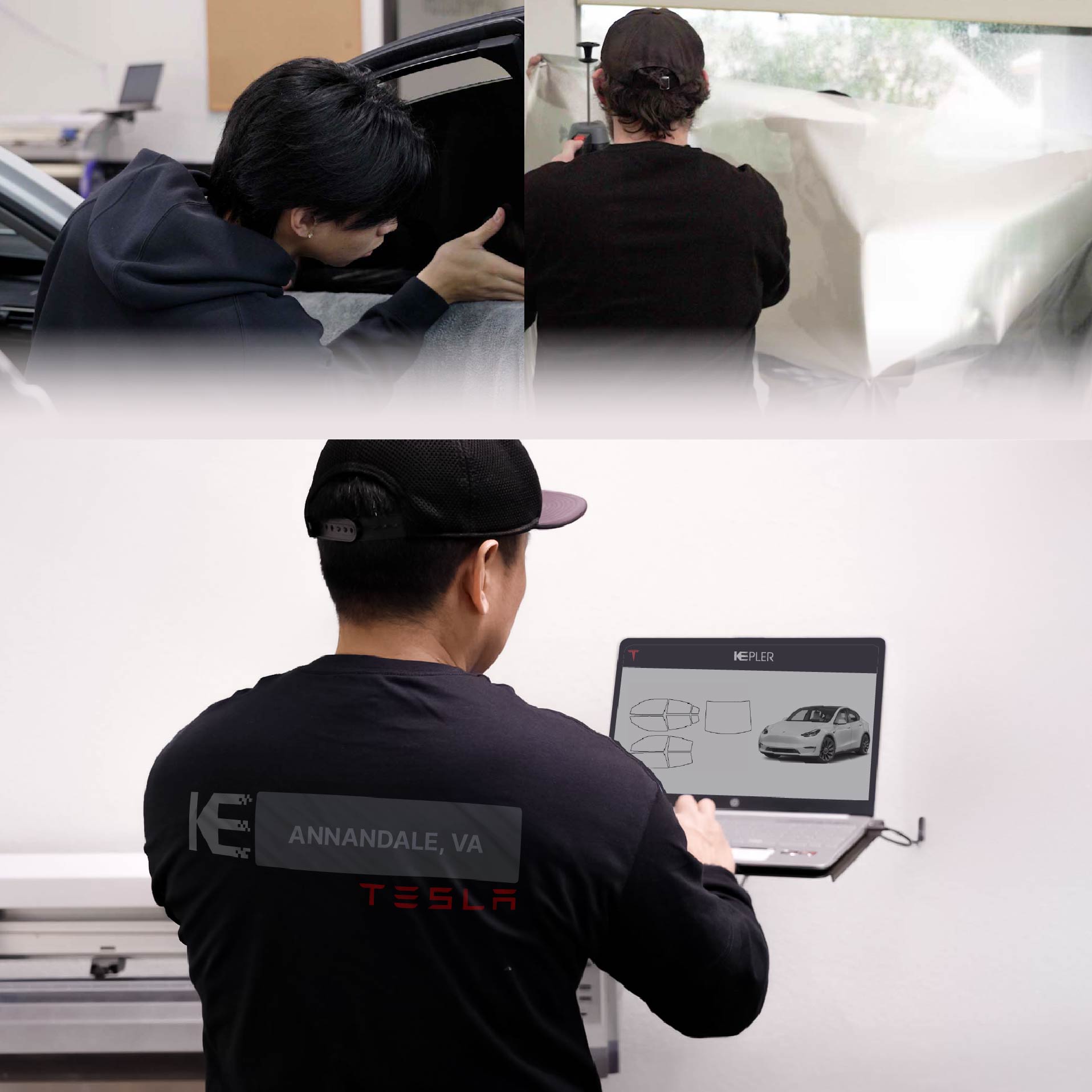 Kepler Technician Installing Advanced Window Tint to Tesla in Annandale
