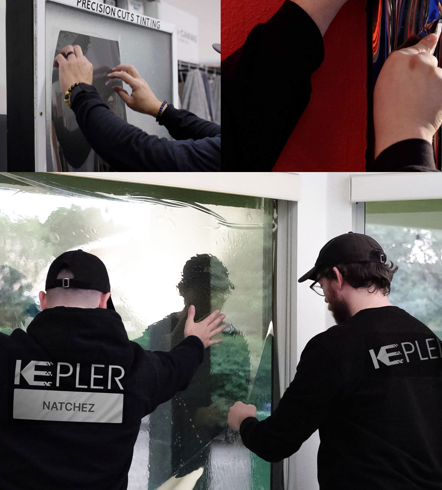 Expert Technician Installing Advanced Window Tint to Home in Natchez