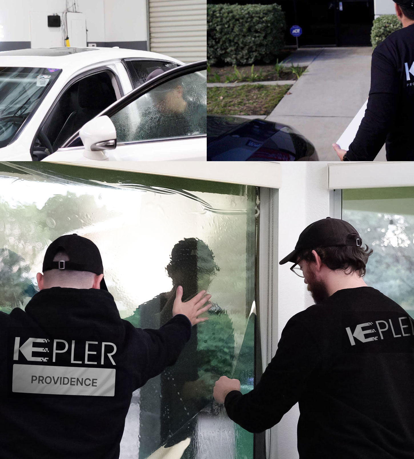 Expert Technician Fitting High-tech Window Tint to Home in Providence