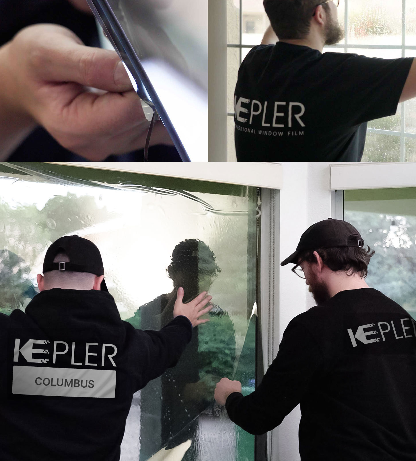 Expert Technician Applying Advanced Window Tint to Home in Columbus