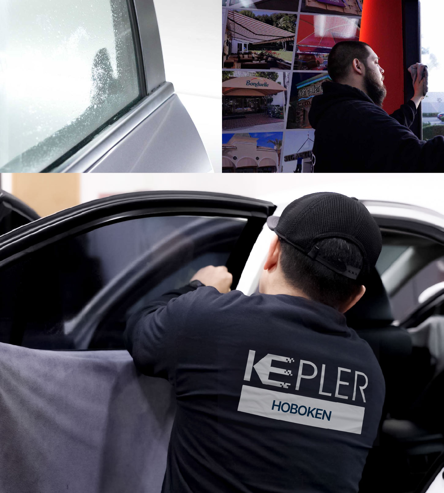 Automotive Window Tinting Expert Applying Film in Hoboken, New Jersey