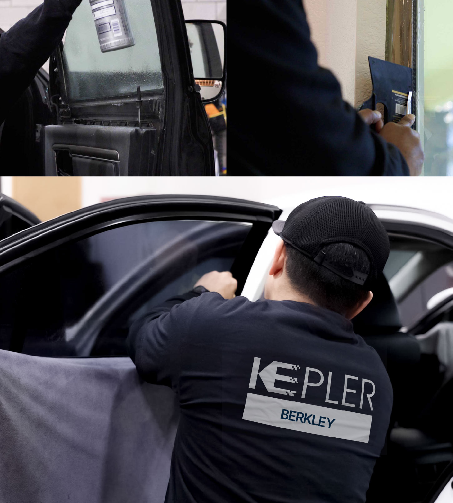 Automotive Window Tinting Expert Applying Film in Berkley, Michigan