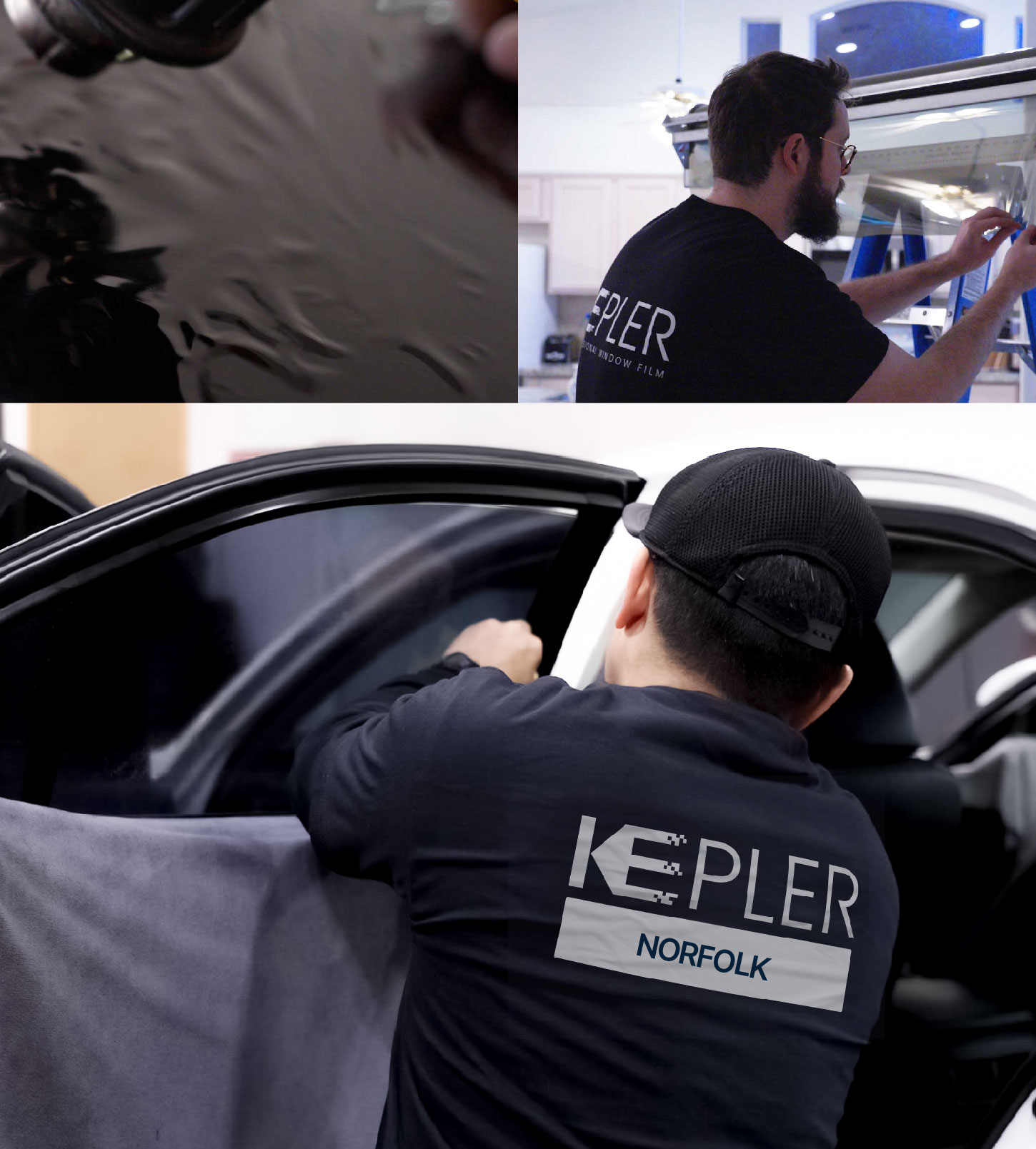 Automotive Window Tinting Expert Applying Film in Norfolk, Virginia