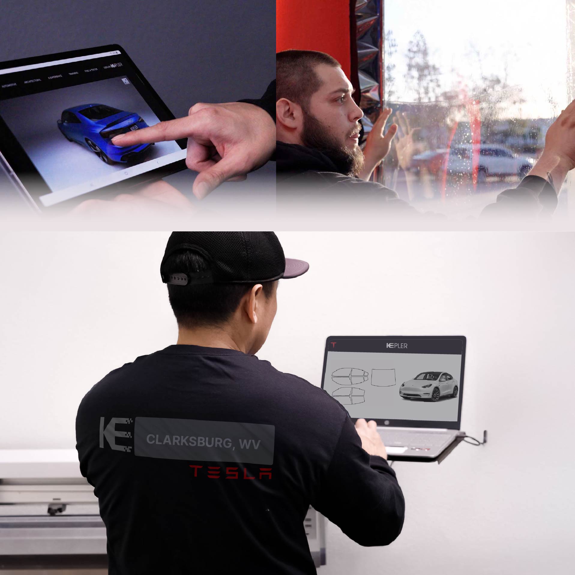 Kepler Technician Applying Ceramic Window Tint to Tesla in Clarksburg