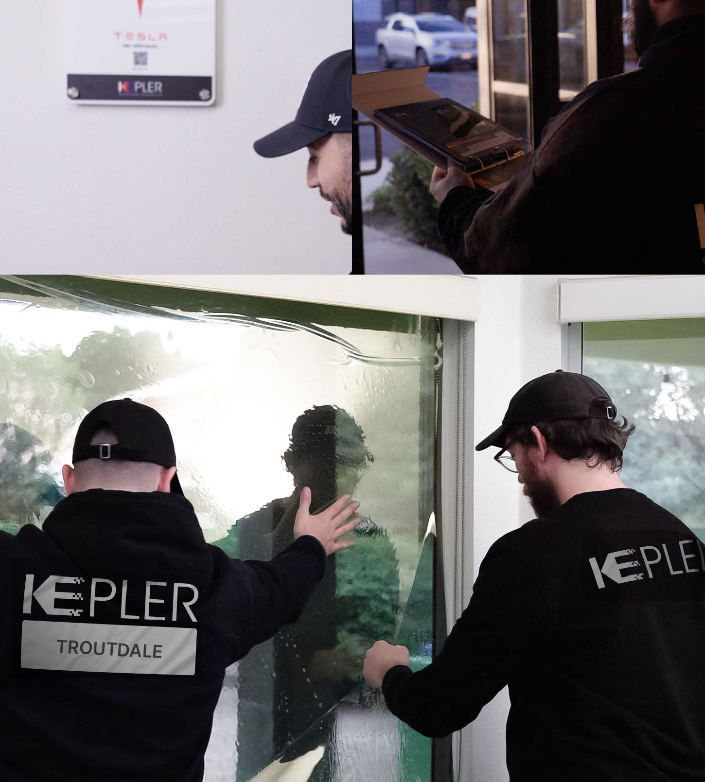 Kepler Technician Applying Ceramic Window Tint to Home in Troutdale