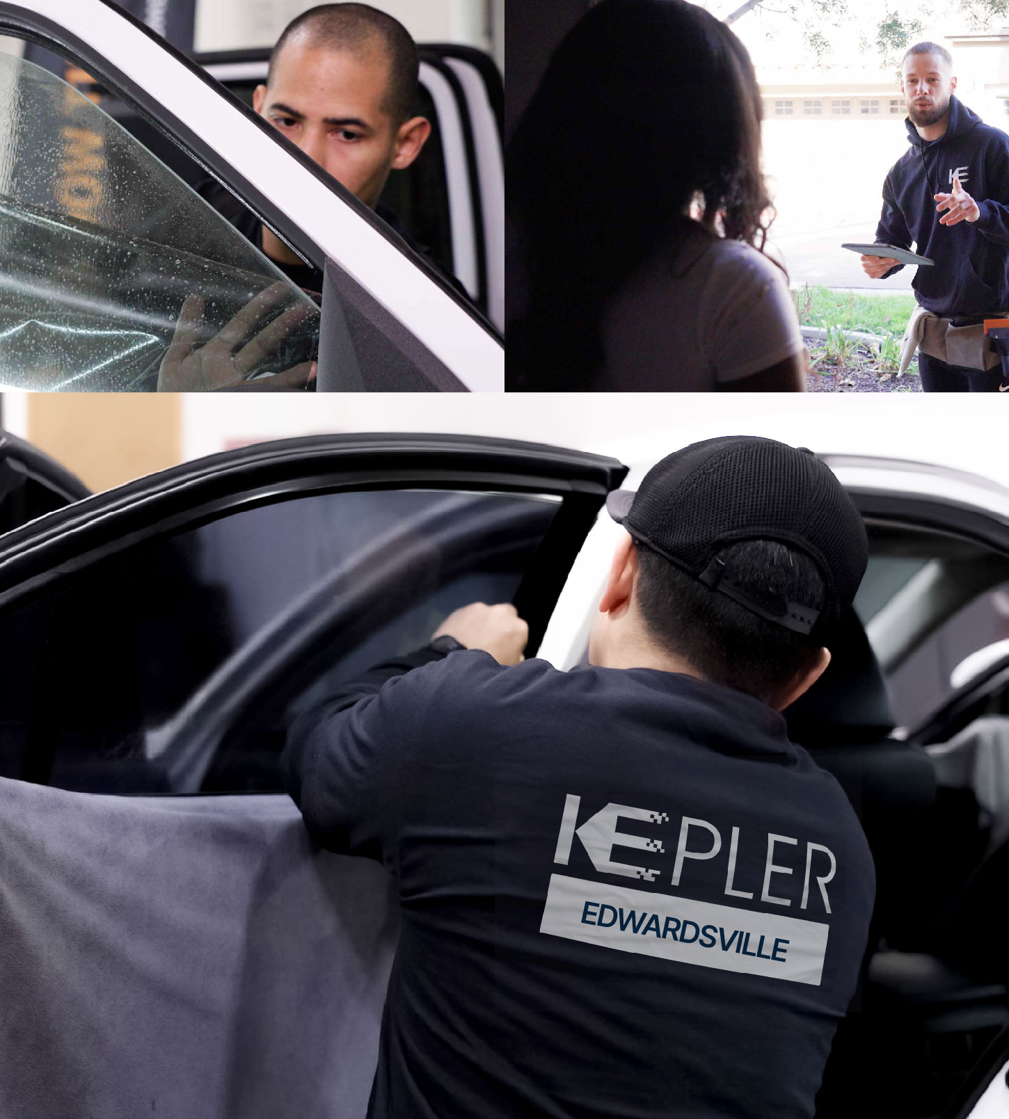 Automotive Window Tinting Expert Applying Film in Edwardsville, Illinois