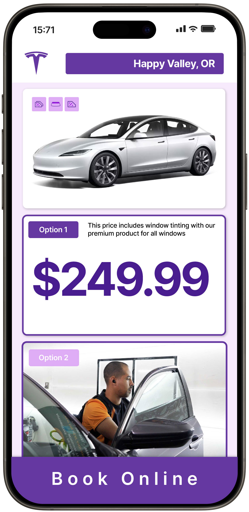 View Competitive Tesla Window Tinting Costs in Happy Valley, Oregon