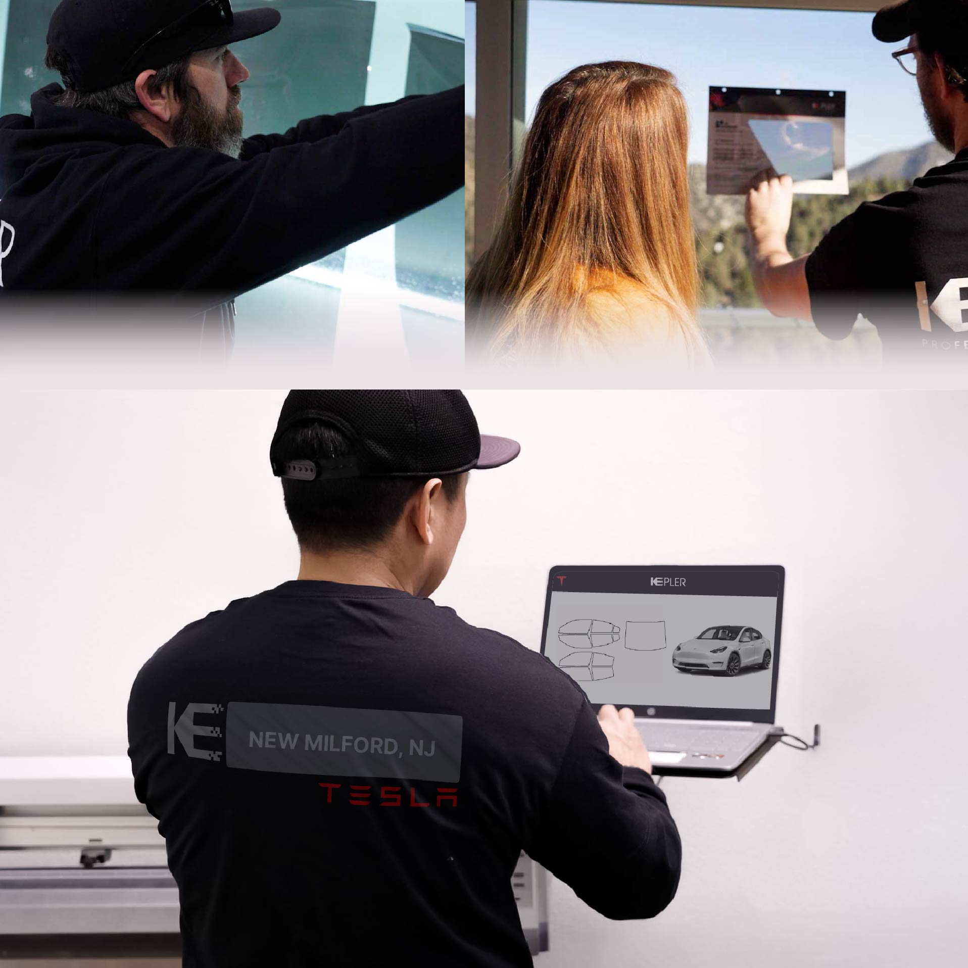 Expert Technician Installing Advanced Window Tint to Tesla in New Milford