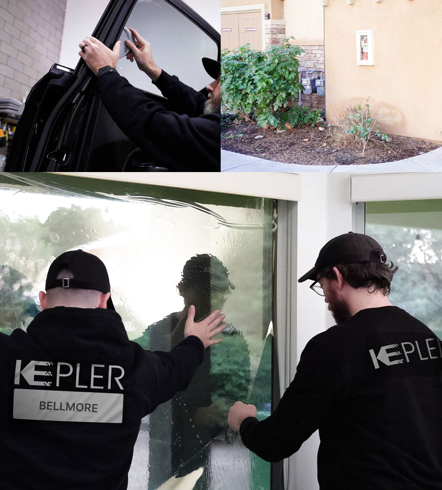 Expert Technician Fitting Ceramic Window Tint to Home in Bellmore